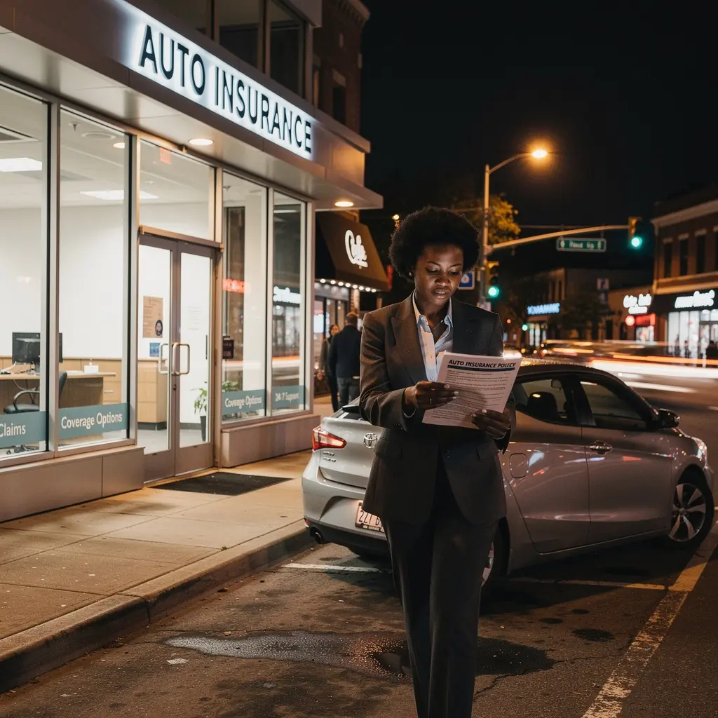 Kierowca przeglądający dokumenty związane z ubezpieczeniem samochodu.